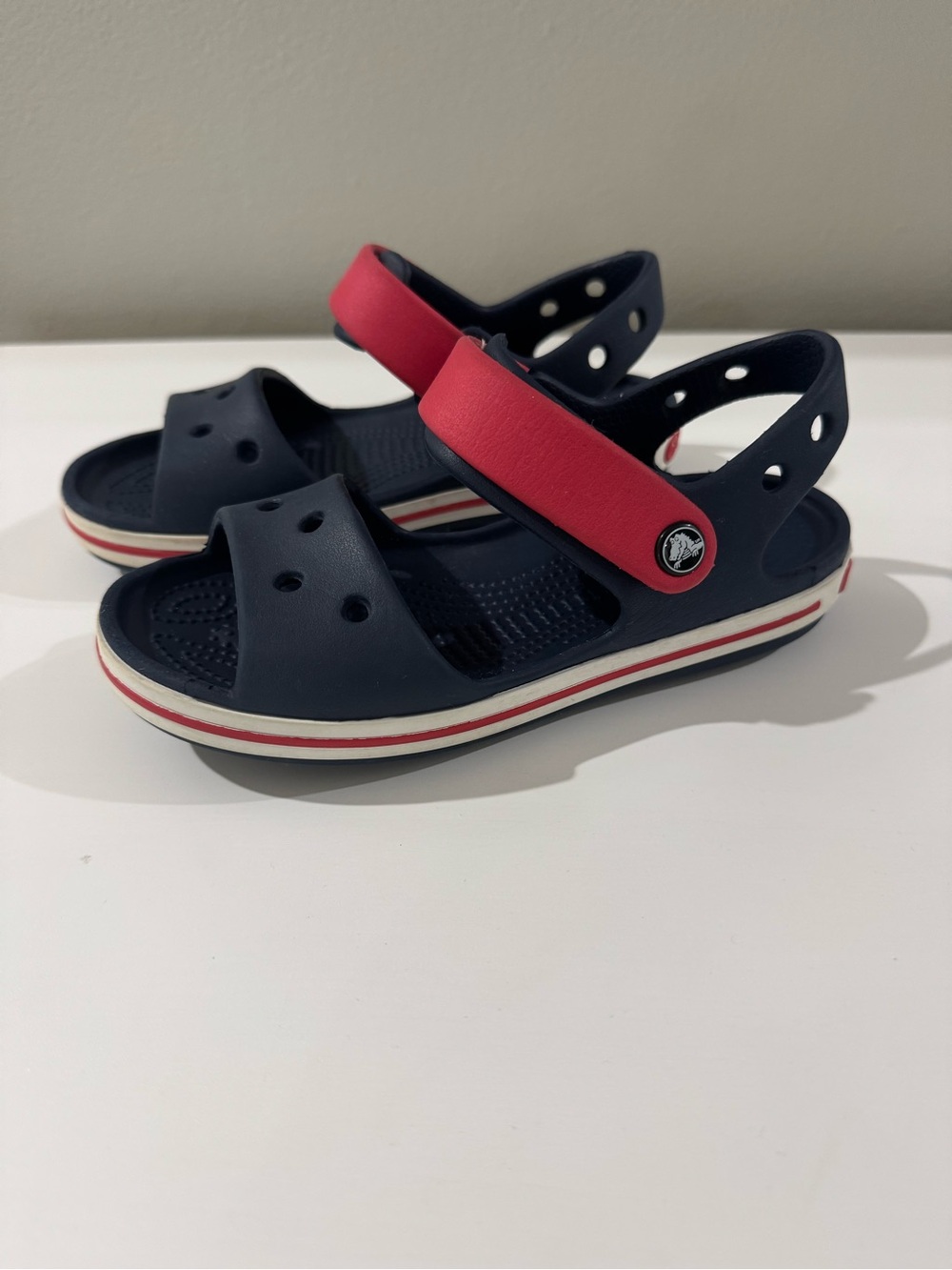 CROCS Kids Navy and Red Strap Crocband Sandals